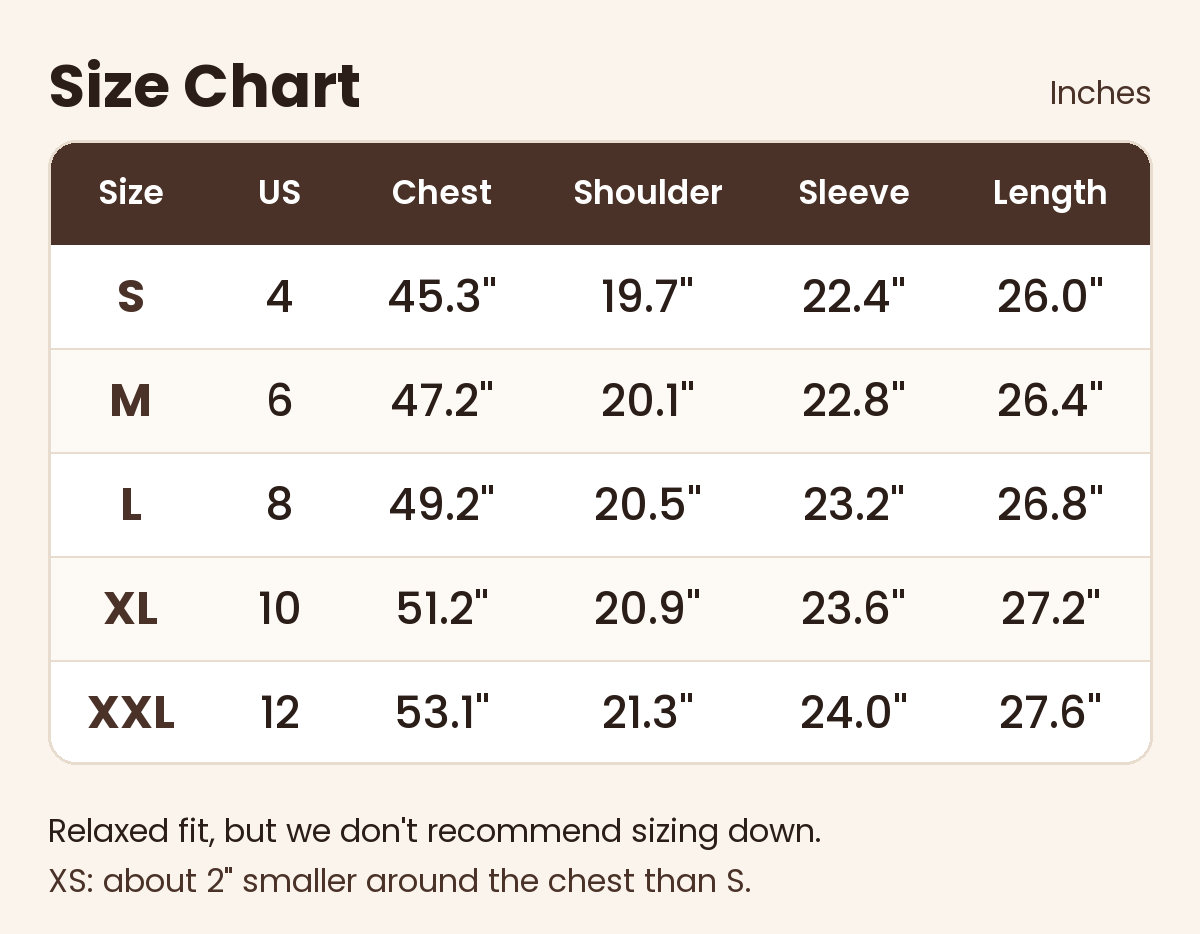 Pawdie size chart in inches, sizes S to XXL